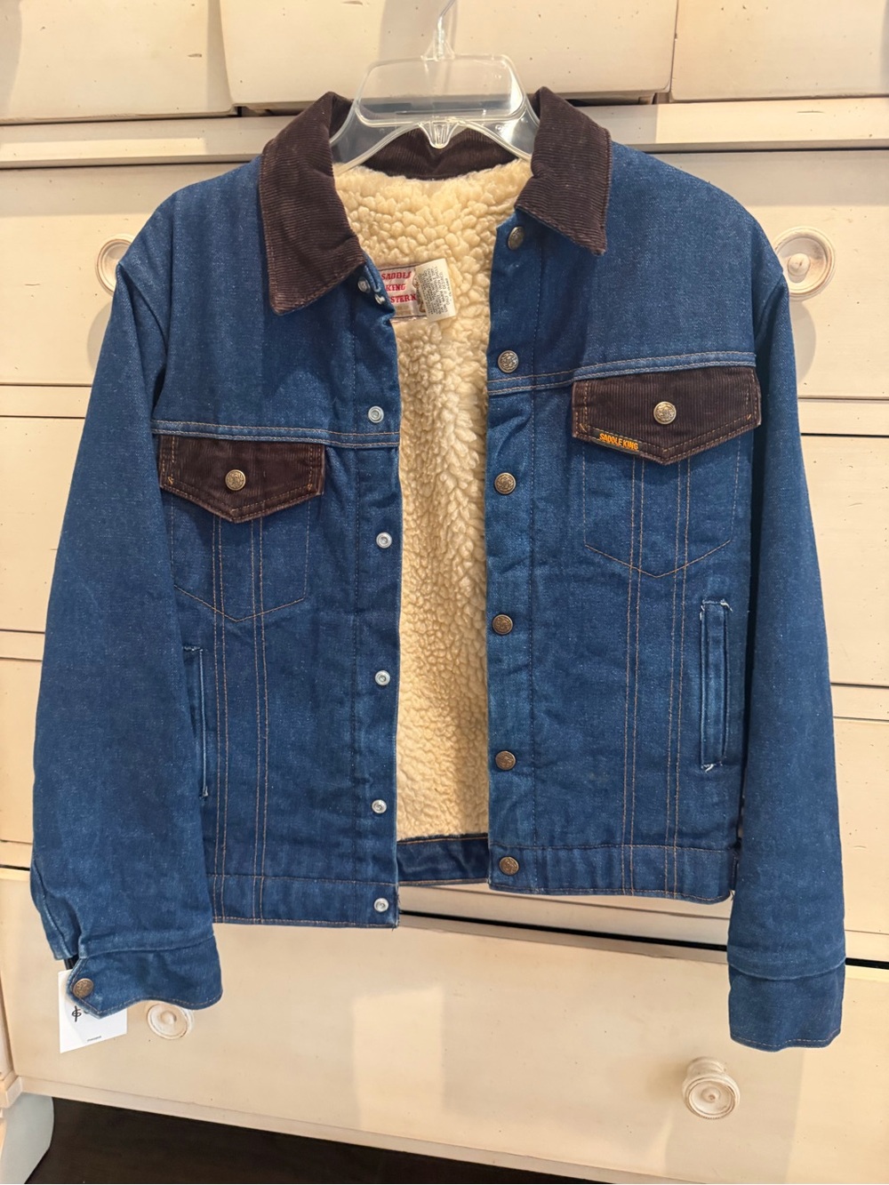 Sherpa-Lined Denim Jacket with Corduroy Trim - Blue